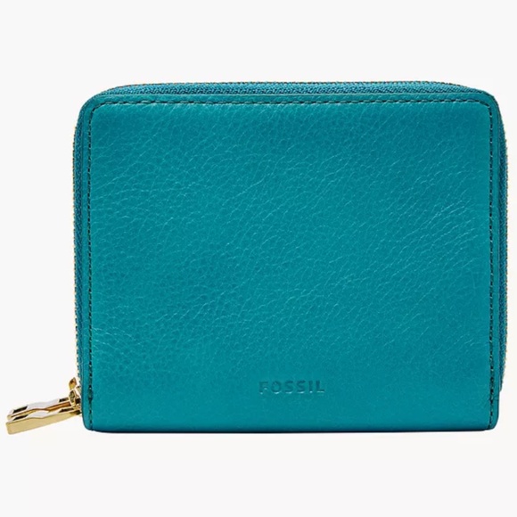 Fossil RFID Mini Multifunction in Peacock Genuine Cow Hide Leather Double Zip - Picture 9 of 11